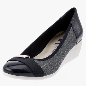 Anne Klein Sport Birta Navy Multi Cap‑Toe Wedge Pumps W 9.5